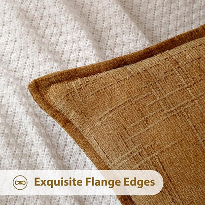 HPUK Fall Chenille Soft Throw Pillow Covers 18x18 Set of 2, Accent Cushion Covers for Living Room, Bedroom, Decorative Solid Color Pillow Covers for Couch, Sofa, Chair, Mustard Yellow