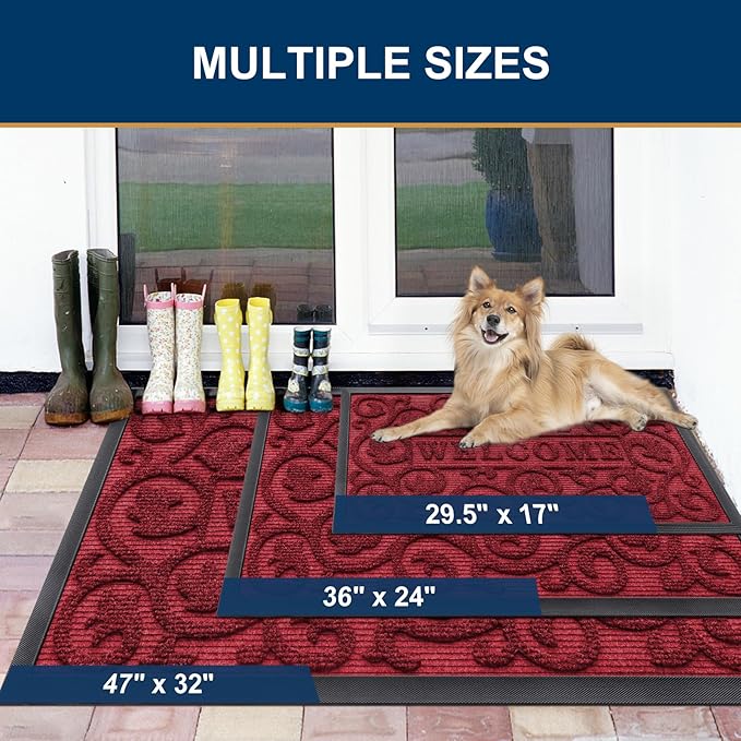 Smiry Welcome Door Mat Outside Entrance, Heavy Duty Trap Dirt and Moisture Easy Clean Low Profile Patio Porch Indoor Outdoor Front Doormat for Entry, 29.5x17 Inch, Burgundy