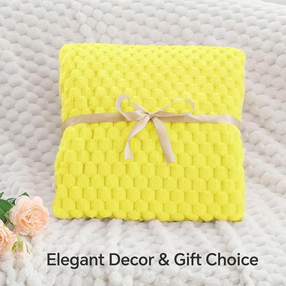 BEDELITE Fleece Throw Blanket for Couch & Bed - 3D Jacquard Decorative Amber Yellow Blanket, Super Soft and Cozy Warm Fuzzy Blanket All Seasons Suitable, 50x60Inches