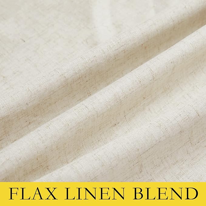NICETOWN Natural Linen Complete Blackout Cold Reducing Curtains 48 inches for Kids Room, 2 Panels, Thermal Insulated & Noise Reducing Window Draperies with White Liner, Noise Reducing Short Drapes