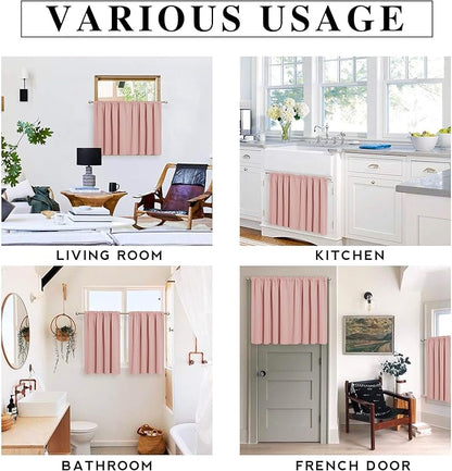 RYB HOME Kitchen Blackout Curtains Over Sink 36 inch Length, Rod Pocket Summer Light UV Blocking Energy Efficient, Cabinet Shelf Cupboard Coverings, Width 29 by Length 36, Peach Blush, 2 Panels