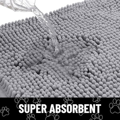 Smiry Dog Door Mat for Muddy Paws, Absorbent Dirt Trapper Non Slip Quick Dry Washable Chenille Mat for Mud Dogs, Entry Rug for Indoor and Outdoor (40x32 Inches, Grey and White)