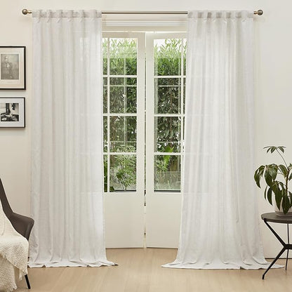 MYSKY HOME Linen Curtains for Sliding Glass Door, Back Tab Semi Sheer Curtain Panels Extra Long Floor Length Drapes Linen Texture Soft Touch Country Curtains, 50x102 Inch, Linen, Set of 2
