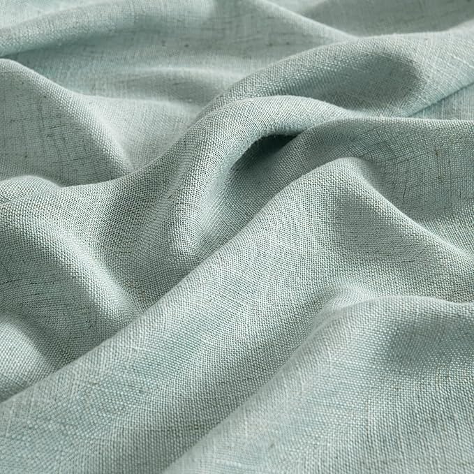 MIULEE Sea Green Linen Curtains 90 Inch Long for Bedroom Living Room, Soft Thick Linen Textured Window Drapes Semi Sheer Light Filtering Back Tab Rod Pocket Burlap Look Aqua Decor, 2 Panels