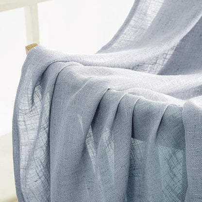 MIULEE Chambray Blue Linen Curtains 54 Inch Length 2 Panels for Bedroom Living Room, Soft Linen Textured Window Drapes Semi Sheer Light Filtering Back Tab Rod Pocket Farmhouse Modern Burlap Look Decor
