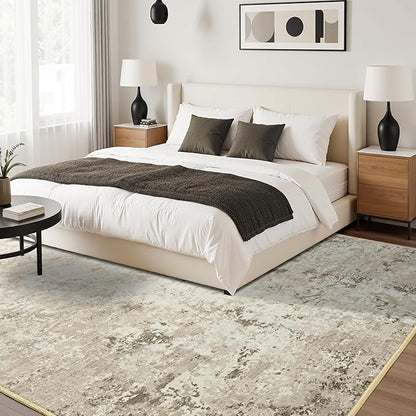 Toneed Abstract Area Rug Modern Washable Rug Soft Non Slip Rug Low Pile for Bedroom Living Room Dining Room Beige 6x9 Feet