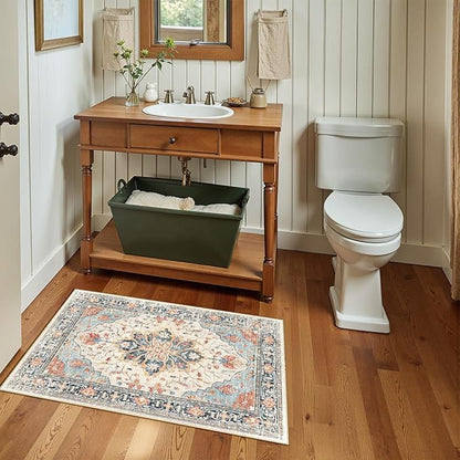 Area Rugs 2'x4' Kitchen Rugs Entry Rug Small Rugs for Entryway Kitchen Bathroom Door Mat Indoor Entrance,Washable Non Slip, Beige Navy Blue Orange Colorful