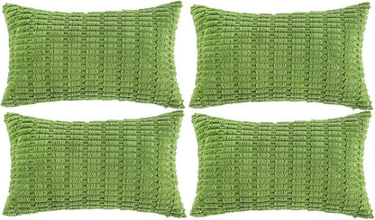 Fancy Homi 4 Packs Boho Lime Green Decorative Throw Pillow Covers 12x20 Inch for Couch Bed Sofa, Rustic Modern Farmhouse Home Decor, Soft Plush Corduroy Cute Rectangle Cushion Case 30x50 cm