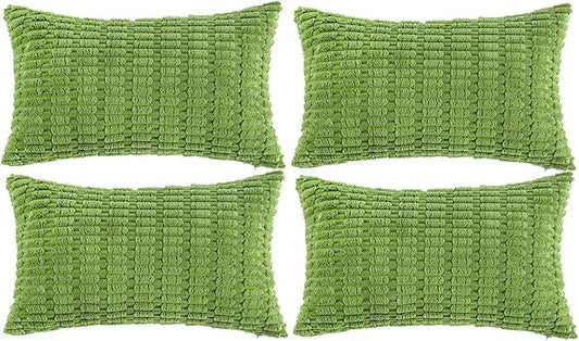 Fancy Homi 4 Packs Boho Lime Green Decorative Throw Pillow Covers 12x20 Inch for Couch Bed Sofa, Rustic Modern Farmhouse Home Decor, Soft Plush Corduroy Cute Rectangle Cushion Case 30x50 cm