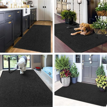 Mibao Dirt Trapper Door Mat for Indoor Outdoor, Waterproof All-Season, All-Weather Doormat, Heavy Duty Non-Slip Entrance Rug, Low Profile Absorbent Entrance Mat Carpet, 48" x 24", Black