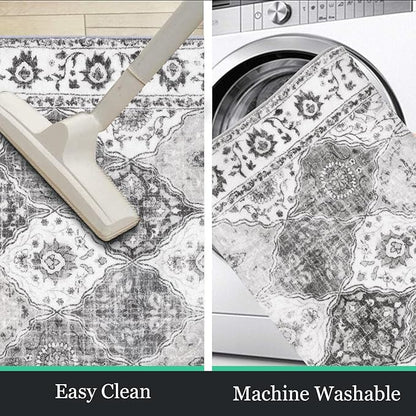 HEBE Washable Area Rug - 3'x5' Non Slip Soft Distressed Medallion Bedroom & Living Room Accent Throw Vintage Entry Floor Carpet for Dining Room & Bathroom Entryway
