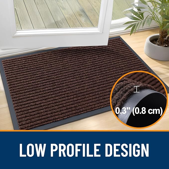 OLANLY Front Door Mat Indoor Outdoor Entrance, Waterproof Heavy Duty Doormat, Fade Resistant, Low Profile, Easy Clean Patio Porch Welcome Floor Mats for Entry, 47x17, Brown