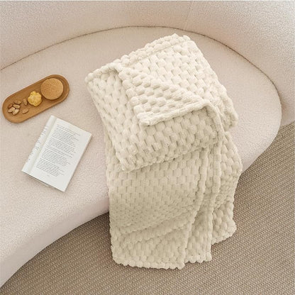 BEDELITE Fleece Blanket Twin for Bed Couch, 3D Jacquard Decorative Cream Throw, Soft Cozy Warm Plush Fuzzy, 60x80Inches