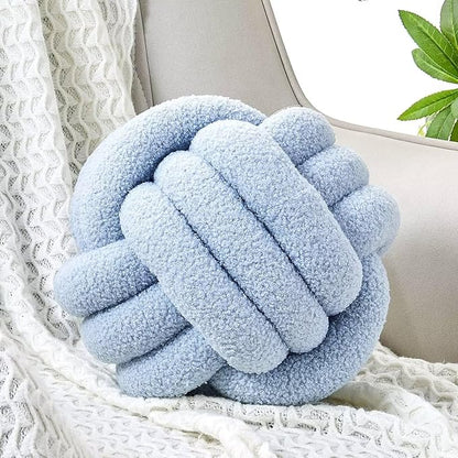 Uvvyui Knot Pillow Ball, Soft Home Decorative Round Throw Pillow, Handmade Knotted Plush Pillow, Round Boucle Pillow Cushion (8.6 Inches Blue)