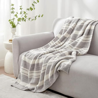 Snuggle Sac Queen Size Bedding Blankets, Super Soft Warm Blankets Cozy Knit Fuzzy Oversized Blankets for Bed, Stripe Grey, 90"x90"