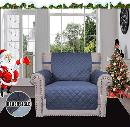 Easy-Going Chair Sofa Slipcover Reversible Sofa Cover Water Resistant Couch Cover Furniture Protector Cover with Elastic Straps for Pets Kids Children Dog Cat (Chair, Dark Blue/Light Blue)
