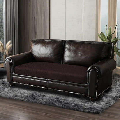 Leather Look Couch Cushion Covers Sofa Seat Slipcovers Sets Couches Furniture Protector for Sectional Armchair Loveseat Pets Kids Stretch Spandex Fabric (1 Cushion Loveseat, Chocolate)