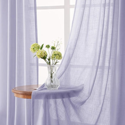 Lavender Semi Sheer Linen Purple Curtains 120 Inches Extra Long Ceiling to Floor for Purple Room Decor Back Tab Light Filtering Window Treatment Panels Drapes Luxury Elegant Sheer Violet