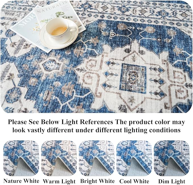 2x4 Non-Slip Entryway Area Rugs: Washable Stain Resistant Kitchen Carpet Printed Doormat Soft Low Pile Nursery Rug Vintage Small Floor Mat for Hardwood Bedroom Cozy Home Decor fot Family(2x4,Blue)