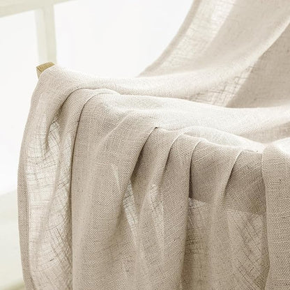 MIULEE Beige Linen Curtains 63 Inch Length 2 Panels for Bedroom Living Room, Soft Linen Textured Window Drapes Semi Sheer Light Filtering Back Tab Rod Pocket Farmhouse Modern Burlap Look Decor