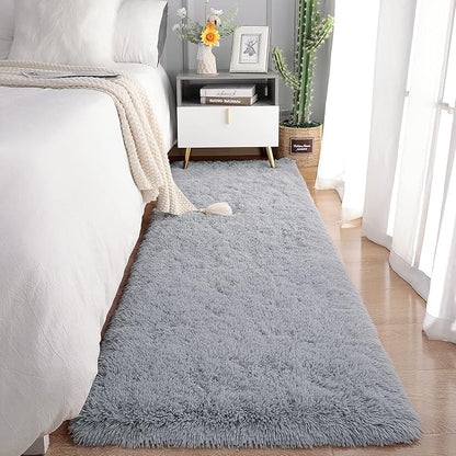 Chicrug Soft Runner Rugs for Bedroom Living Room Plush Fluffy Rug 2x6 Feet, Shag Furry Area Rug Carpet Non Shedding for Nursery Children Kids Girls Room Home Decorative, Grey