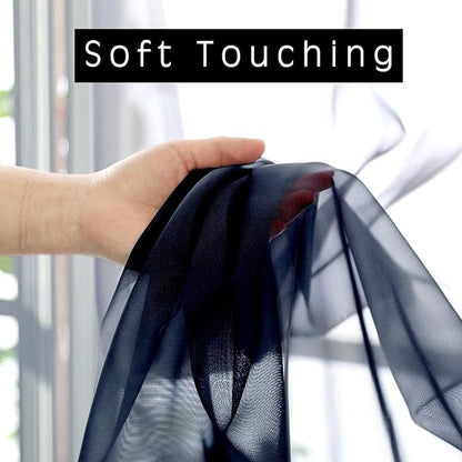 OWENIE Blue Sheer Curtains, Sheer Curtains 63 inch Length 2 Panels Set, Rod Pocket Voile Fimly Sheer Drapes for Living Room/Bedroom, 2pcs, Each 42" W x 63" L, Navy Blue