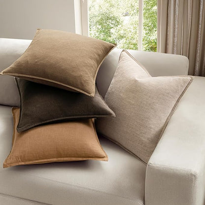 MIULEE Neutral Brown Linen Pillow Covers Pack of 4 Decorative Natural Fall Throw Pillow Covers Soft Accent Boho Farmhouse Couch Pillowcases Modern Spring Decor for Living Room Bed Sofa 18x18 Inch