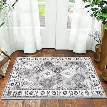 HEBE Washable Area Rug - 2'x3' Non Slip Soft Distressed Medallion Bedroom Boho Living Room Accent Throw Vintage Entry Floor Carpet for Dining Room Bathroom Entryway