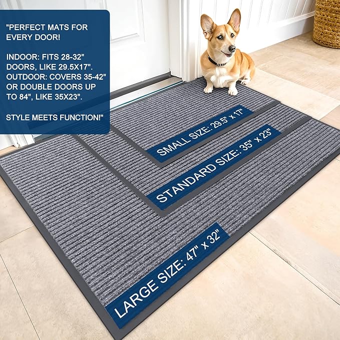 OLANLY Front Door Mat Indoor Outdoor Entrance, 2-Pack 59 x 23 Inch, Waterproof Heavy Duty Doormat, Fade Resistant, Low Profile, Easy Clean Patio Porch Welcome Floor Mats for Entry, Light Gray