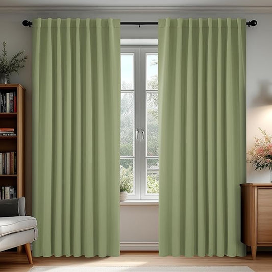 Deconovo Blackout Curtains, Thermal Insulated, W70 x L84 2 Panels, Back Tab, Machine Washable, Room-Darkening Drapes for Bedroom/Living Room Sage Green