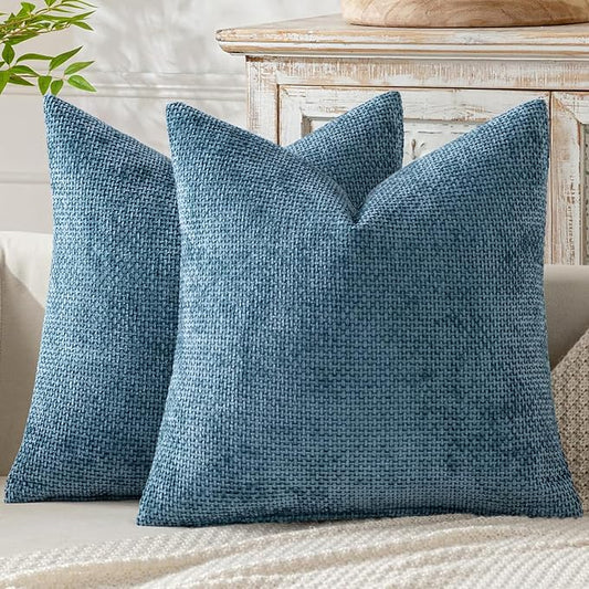 MIULEE Pack of 2 Couch Throw Pillow Covers 20x20 Inch Coastal Blue Modern Boho Accent Decorative Pillow Covers Soft Chenille Farmhouse Cushion Covers for Home Decor Bed Sofa Living Room