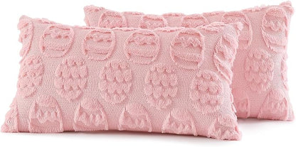 decorUhome Easter Pink Egg Pillow Covers 12x20 Inch Set of 2, Soft Plush Faux Wool Jacquard Cushion Covers, Farmhouse Neutral Fuzzy Spring Easter Holiday Decor for Couch Sofa Bed