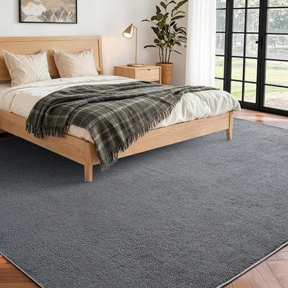 FinRèc 5x7 Washable Area Rugs for Bedroom Living Room, Low Pile Thin Rug Solid Color, Non-Slip Carpet Indoor for Home Decor (Pure Dark Grey)