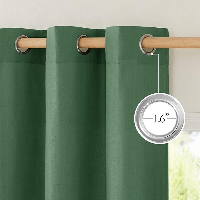 NICETOWN Linen Curtains for Windows 90 inch Long, Grommet Semi Sheer Vertical Drapes Privacy Added with Light Filtering for Doorway/Living Room, Olive Green, W42 x L90, 2 Pieces