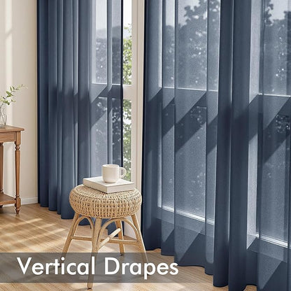 MIULEE Navy Blue Sheer Curtains 63 Inches Long, 4 Panels Set, Light Filtering Rod Pocket Voile Drapes Window Treatments, Semi Transparent Airy Fabric for Bedroom and Living Room, 42 x 63 Inches