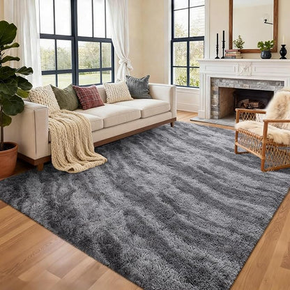 8x10 Ft Extra Large Shag Rugs for Living Room, Ultra Soft Fluffy Furry Area Rugs for Bedroom Indoor Floor, Aesthetic Carpet for Kids Home Decor (Grey)
