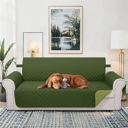 Reversible 4 Seater Sofa Cover 91 Inch Large Couch Cover Furniture Protector(Sofa XX-Large,Huntergreen/Sage)