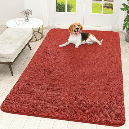 OLANLY Dog Door Mat for Muddy Paws 70x46, Absorbs Moisture and Dirt, Absorbent Non-Slip Washable Doormat, Quick Dry Chenille Mud Mat for Dogs, Entry Indoor Entryway Carpet for Inside Floor, Maple Red