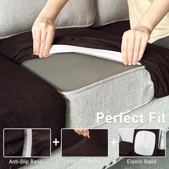 Leather Look Couch Cushion Covers Sofa Seat Slipcovers Sets Couches Furniture Protector for Sectional Armchair Loveseat Pets Kids Stretch Spandex Fabric (2 Cushion Sofa, Chocolate)