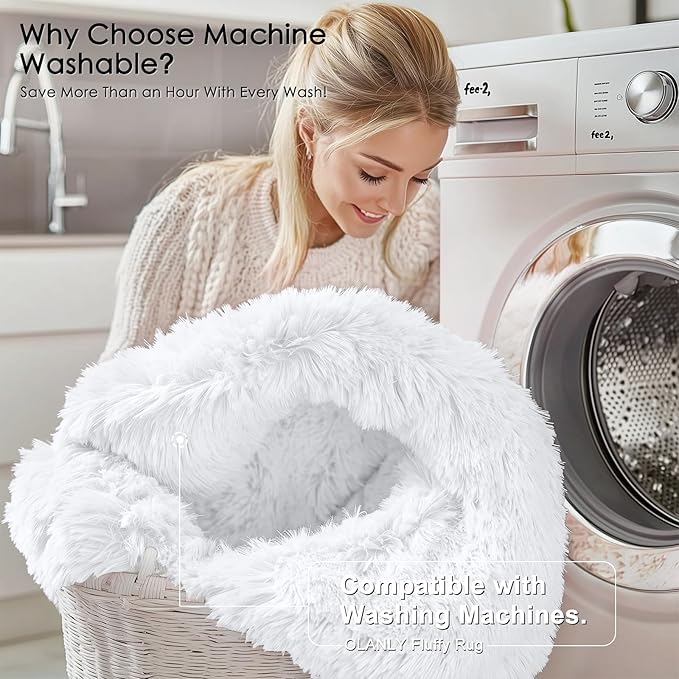 OLANLY 9x12 Machine Washable Large Area Rugs for Living Room, Bedroom, Soft Fluffy Shaggy Bedside Rug, Indoor Floor Carpet for Kids Girls and Boys, Dorms, Nursery, Home Decor Aesthetic, White