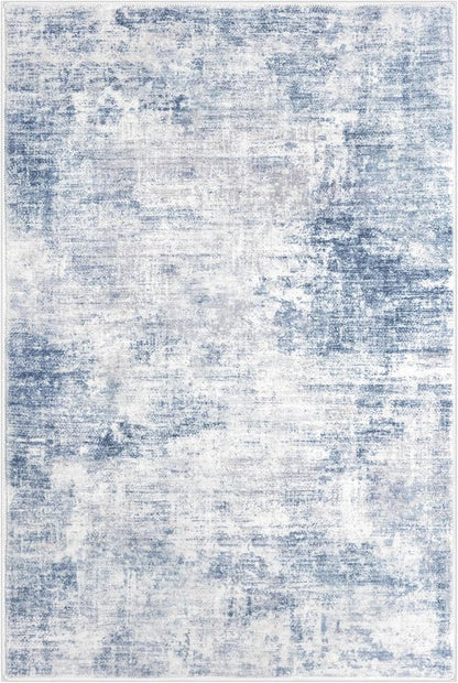IOHOUZE Abstract Area Rugs 9x12 Ft Washable Large Rugs for Living Room, Non Slip Dining Room Rug, Printed Faux Wool Rugs for Bedroom, Floor Carpet for Office Nursery Playroom, Light Blue Grey