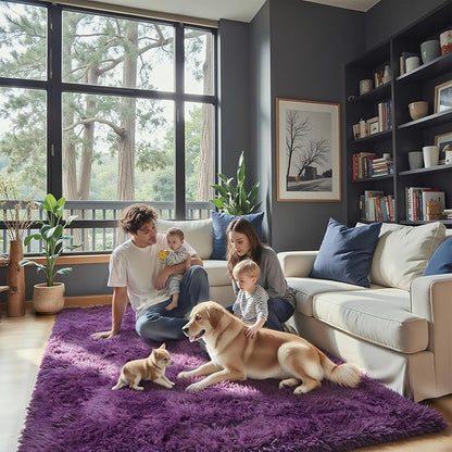 Area Rugs 10x14 Living Room, Shaggy Carpet Soft Plush Furry Bedside Rug Large Area Rugs for Bedroom Kids Girls Boys Home Decor Anti Slip(10 x 14, Grape Purple)