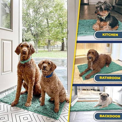 Muddy Mat® | Super Absorbent Door Mat Indoor, Microfiber Quick Dry Chenille Entryway Rug, Non-Slip Front Door Mat, Indoor Mats for Entryway, Machine Washable Pet Rug, Seafoam Green 24" x 96"