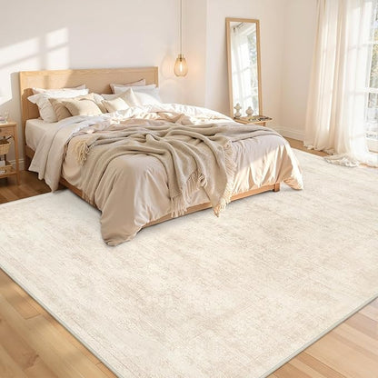 8x10 Area Rugs for Living Room: Vintage Boho Neutral Washable Rug Indoor Soft Large Area Rug Carpet for Bedroom Nursery Farmhouse Dining Room Office Floor Non-Slip Low Pile Under Table Rug Retro Beige