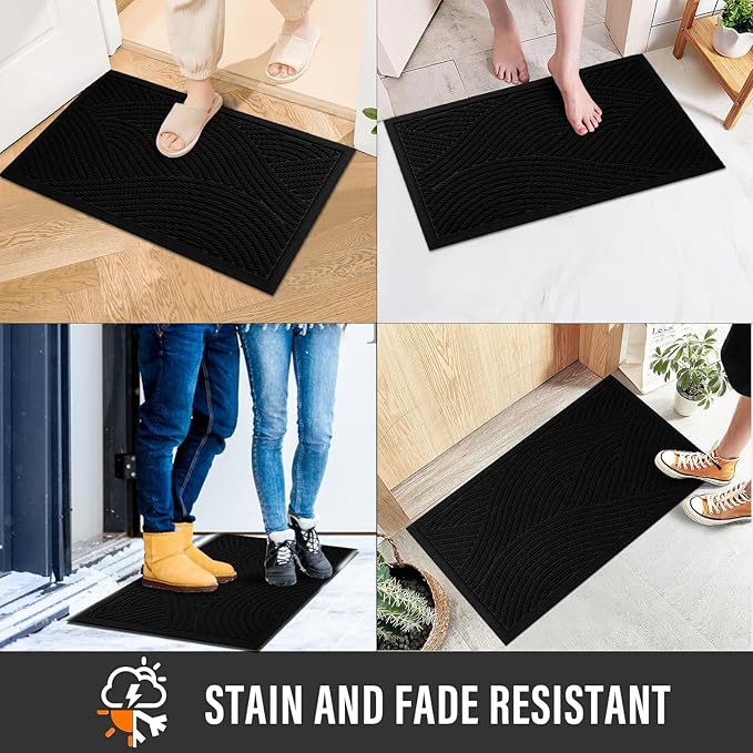 HIYARD Sturdy Front Door Mat, Absorbent Muddy Dirt Resist Welcome Door Mats Outdoor Indoor, Stain and Fade Resistant, Non-Slip Backing Entry Mat Low Profile Doormat for Entryway, 47×32, Black