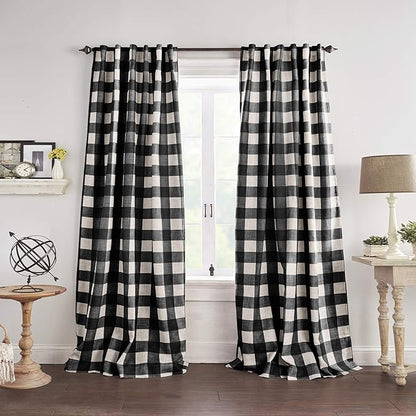 Elrene Home Fashions Farmhouse Living Grainger Buffalo-Check Blackout Window Curtain, Living Room and Bedroom Drape with Rod Pocket Tabs, 52" x 84", Black, 1 Panel