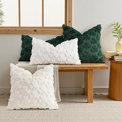 decorUhome St. Patrick’s Day Shamrock Pillow Covers 18x18 Inch Set of 2, Soft Plush Faux Wool Cream White Throw Pillow Covers, Farmhouse Spring Holiday Decor for Sofa Living Room
