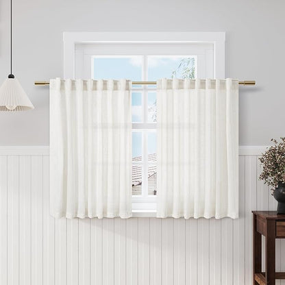 Beige White Kitchen Cafe Curtains 45 Inch Long 2 Panel Back Tab Translucent Light Filtering Short Modern Farmhouse Basement Window Bathroom Living Room Small Curtains 52x45