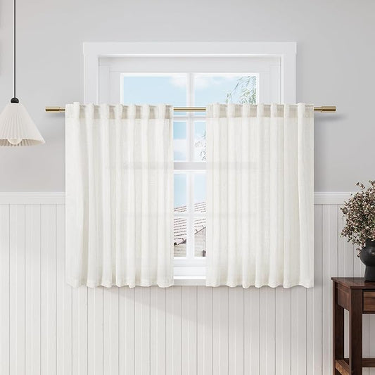 Beige White Kitchen Cafe Curtains 45 Inch Long 2 Panel Back Tab Translucent Light Filtering Short Modern Farmhouse Basement Window Bathroom Living Room Small Curtains 52x45