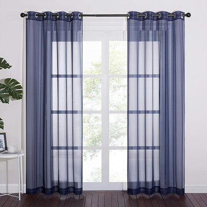 NICETOWN Sheer Curtains for Living - Long Voile Window Drapes Panels 84" for Patio/Boy Room/Master Bedroom/Sliding Door (54" W, Dark Blue, Set of 2)